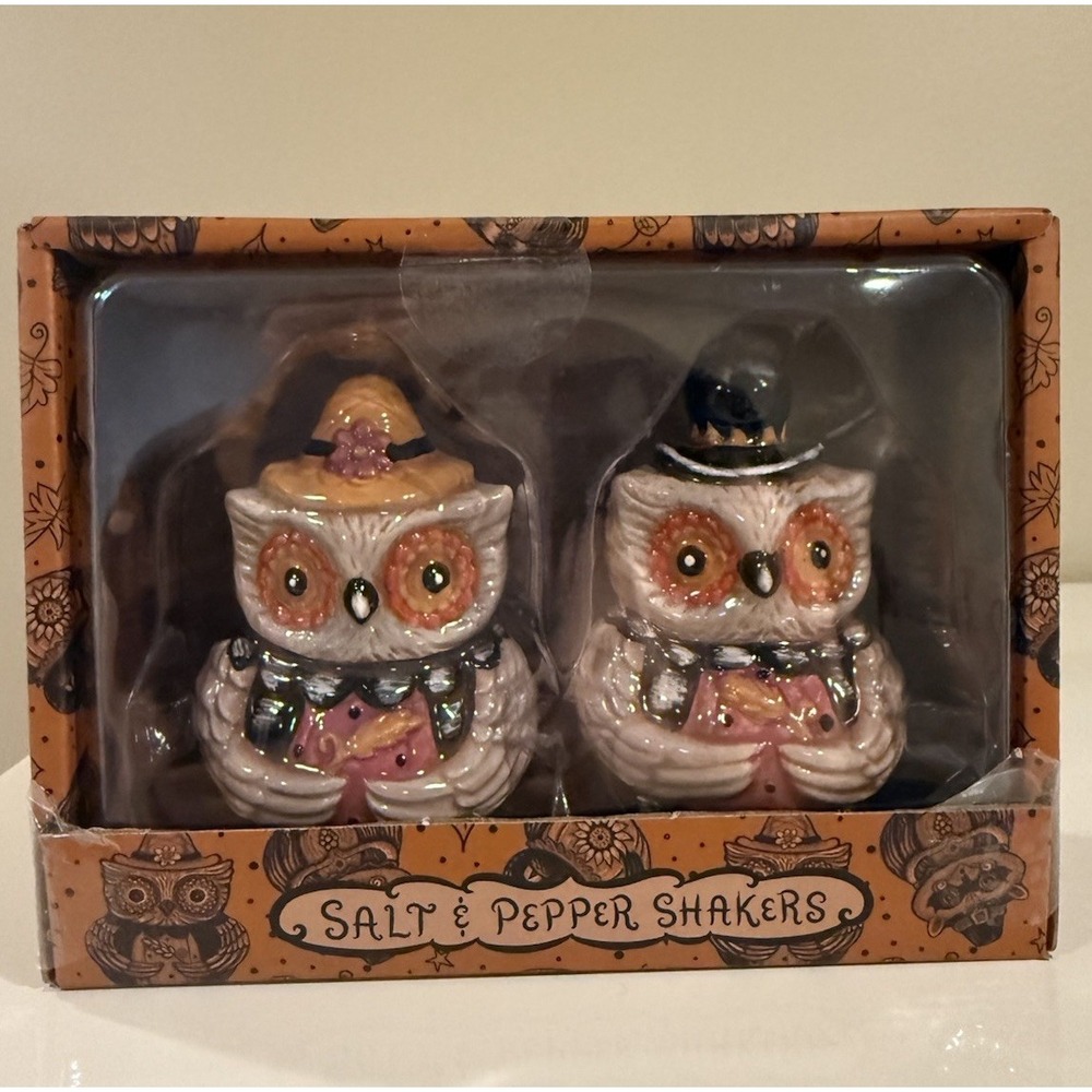 Johanna Parker Salt Pepper Shakers 2026 FALL Harvest collection Owl Pilgrims